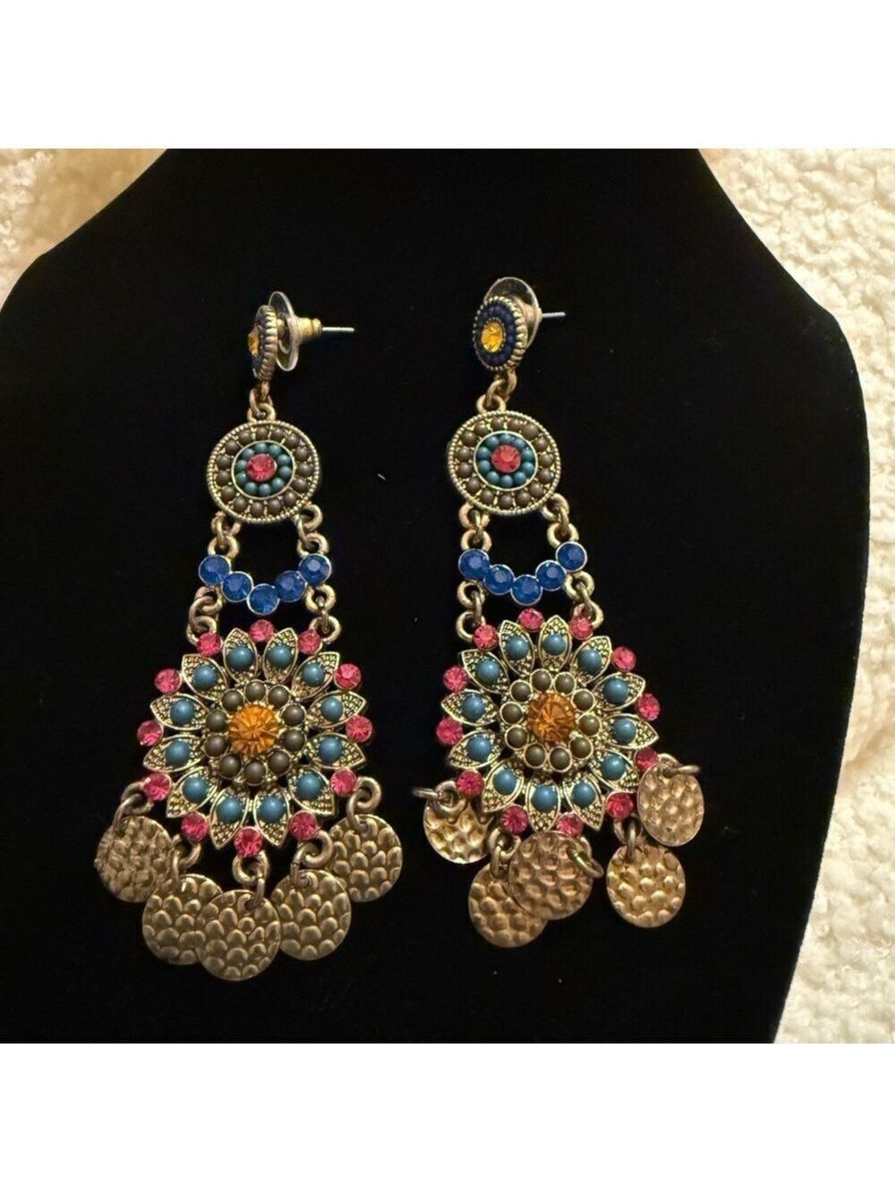 Bohemian Chic Dangle Earrings with Blue and Pink Accents
